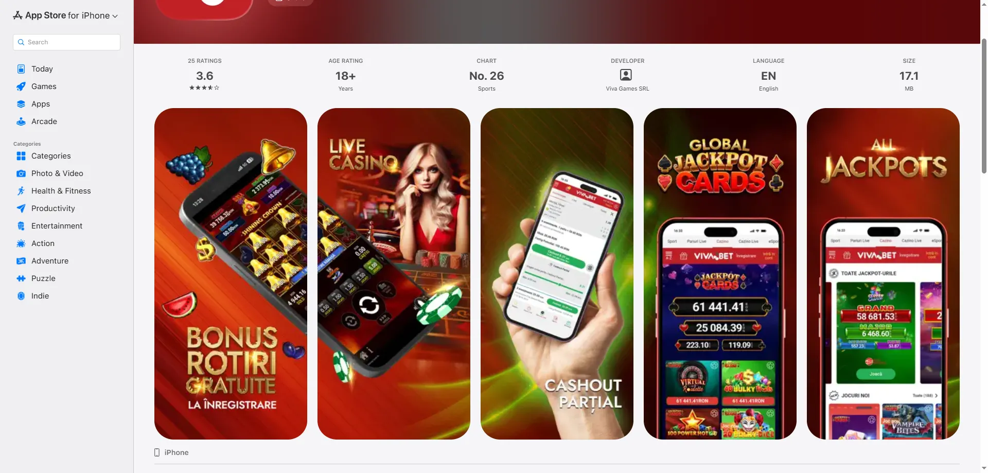 Aplicación móvil de VIVABET Casino para iOS y Android