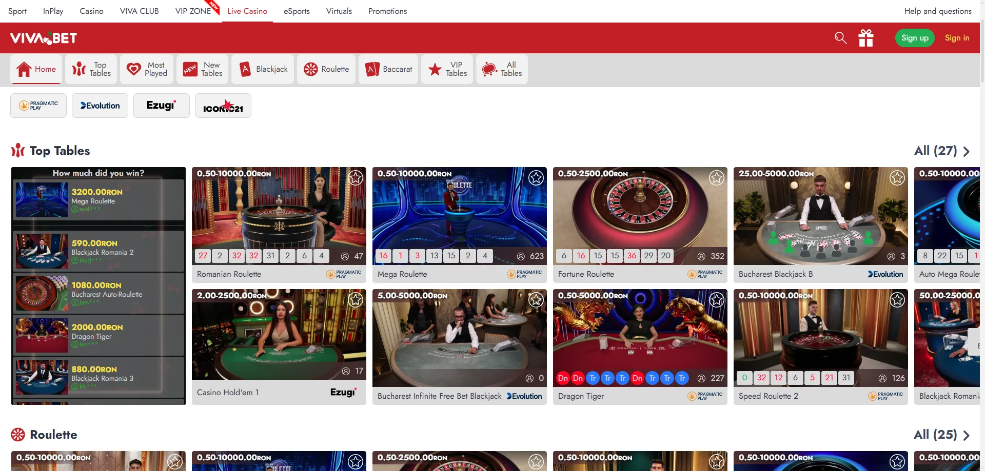 Casino en vivo de VIVABET Casino con crupiers profesionales en español