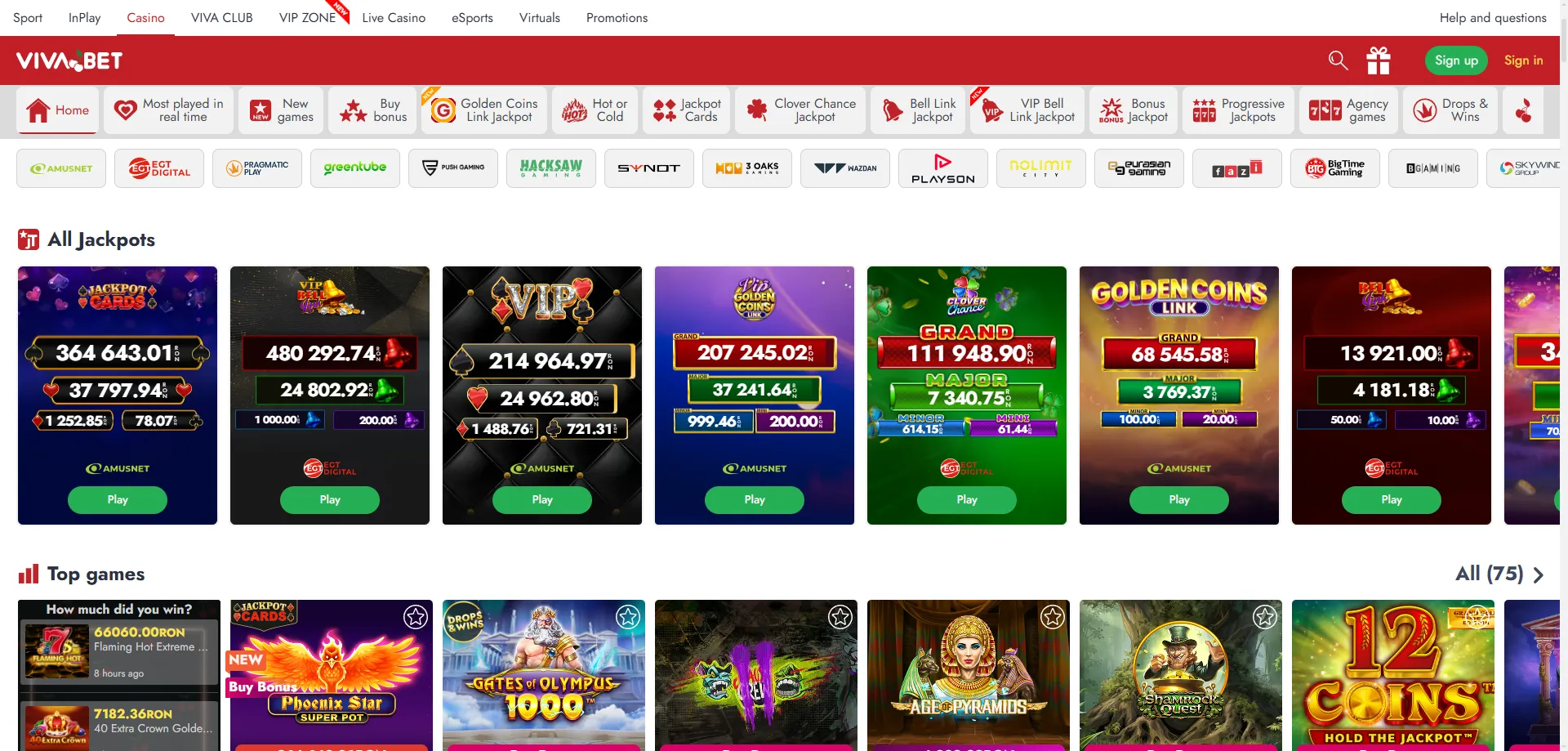 Lobby completo de juegos de VIVABET Casino en México